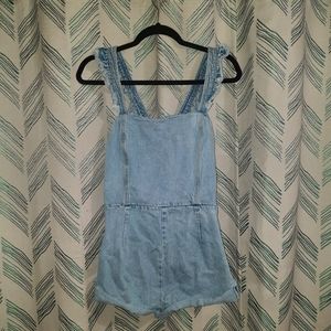 NWOT Honey Punch Jean Ruffle Tank Romper